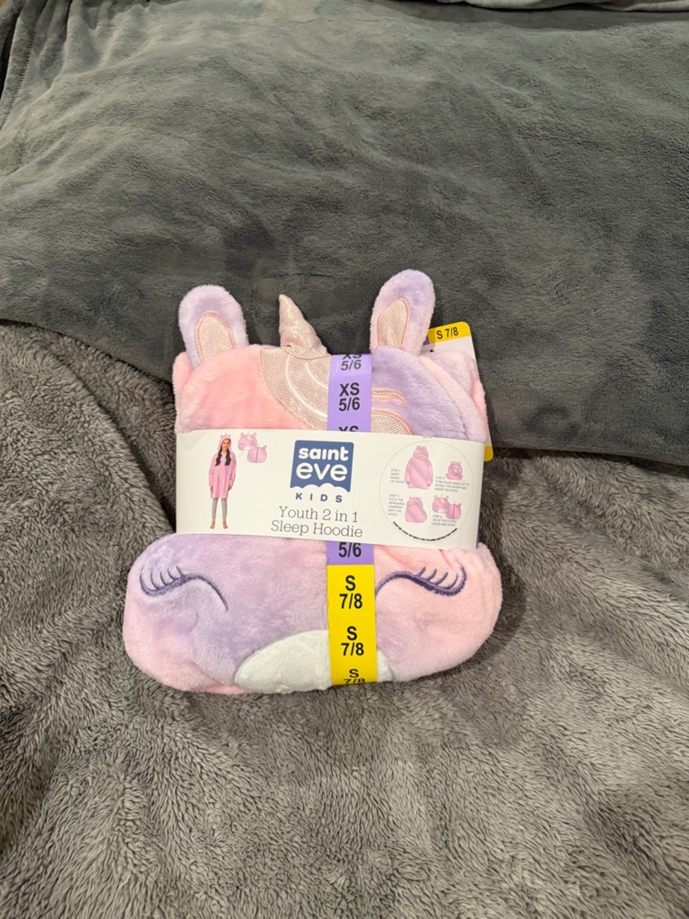 NWT Saint Eve Kids Unicorn 2-in-1 Sleep Hoodie and Pillow - Pink & Lavender